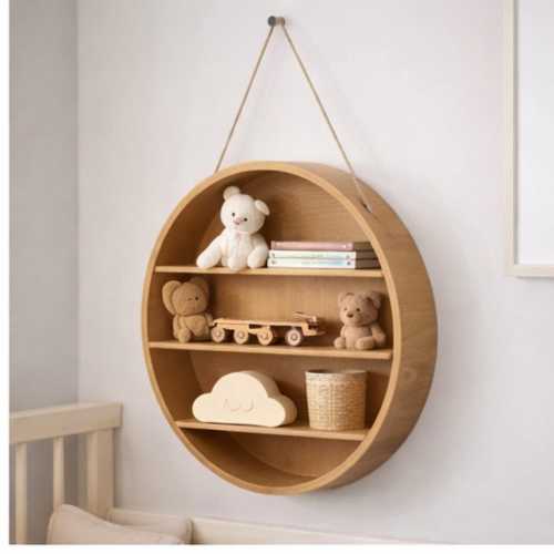 Round Wooden Wall Shelf Multi Layer Hanging Storage Rack Boho Nursery Decor Toy Organizer Display Shelf Rustic Home Wall Decor