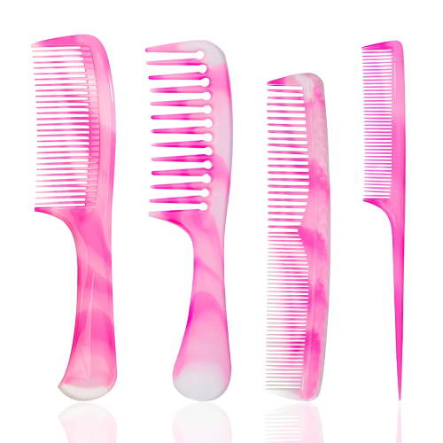 FHALLYNN 4 Pcs Pink Hair Combs for Women,Hair Combs for Styling .Wide Tooth , Rat Tail, Fine Tooth , Double-sided Comb Set