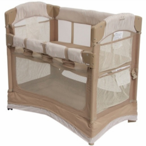 Arm's Reach Concepts Mini Arc Co-Sleeper Print With Skirt in Toffee Stripe FREE SHIPPING