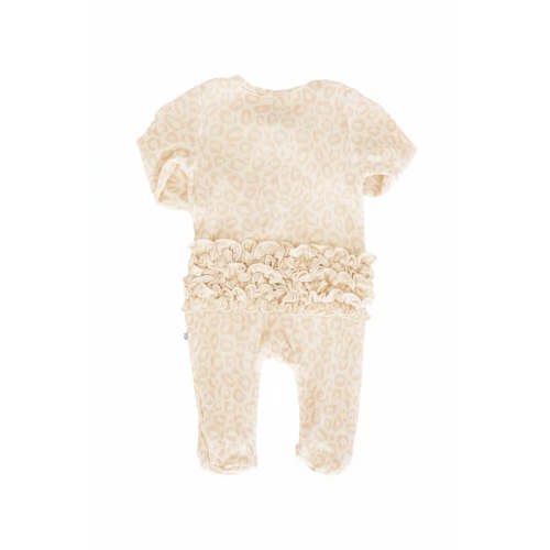 Lovely Leopard Bamboo Waffle Ruffle Zipper Footie
