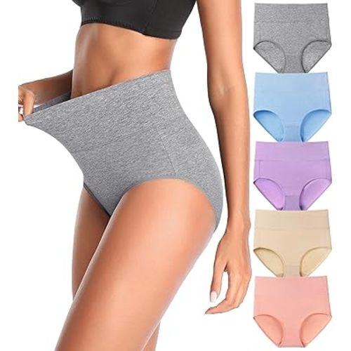 Women's High Waist Cotton Underwear Stretch Briefs Soft Comfy Ladies Panties MultiPack