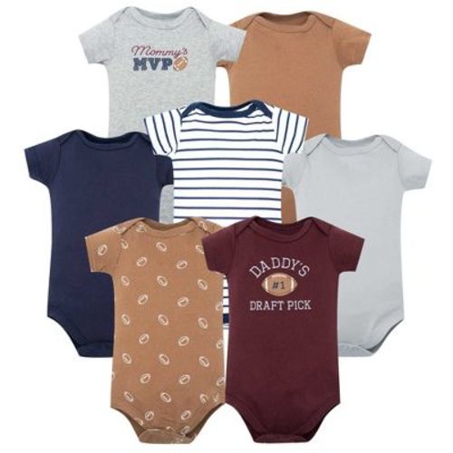Hudson Baby Infant Boys Cotton Bodysuits 7-Pack, Burgundy Football, Newborn