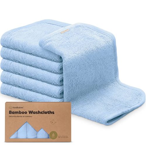 6-Pack Organic Baby Washcloths - Soft Bamboo Washcloth, Baby Wash Cloths, Baby Wash Cloth for Newborn, Kids, Baby Towels, Baby Bath Essentials, Face Towel, Face Cloths for Washing Face (Bravo Blue)