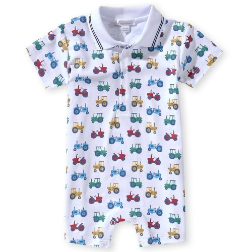 Kissy Kissy Baby Boys Pima Cotton Short-Sleeve Allover-Tractor-Printed Coverall