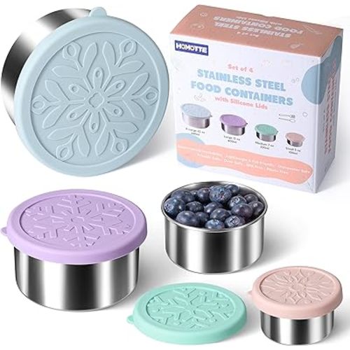 Stainless Steel Containers with Lids - Stackable Toddler Snack Containers, 18/8 Stainless Steel Lunch Box for Kids Adults, Leakproof Metal Food Storage Containers (4Pack: 3oz, 7oz, 13oz, 22oz)