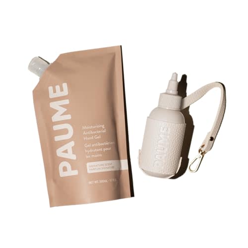 PAUME Sanitize Starter Kit, Moisturizing Antibacterial Hand Gel Travel Bottle, Refill Bag & Voyager Vegan-Leather Pouch, Travel Essentials Set, Moisturizing, No Artificial Fragrances
