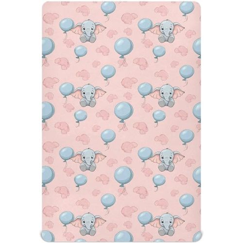Crib Sheets for Boys Cartoon Big-Eared Dumbo Toddler Baby Girl Sheets for Crib,Neutral Mini Cribs Nursery Mattress Sheet Fitted,Cot Mattress 52 * 28 * 9In