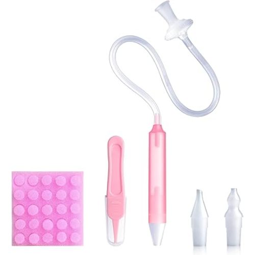 Baby Nasal Aspirator Nasal Congestion Relief with 25 Hygiene Filters 2 Silicone Tips with Nose Cleaning Tweezer, Pink