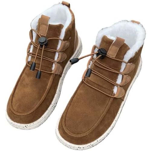 Womens Winter Laced-Front Ankle Boots - Warm Comfortable Fashion Casual Shoes for Cold Weather Daily Wear