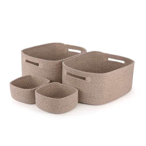4 Pack Storage Baskets for Shelves, 17"x13"x7.5" & 7"x7"x3.5" | Cotton Rope Woven Baskets for Organizing, 2 Sizes Organizer Bins, Baskets for Shelves, Nursery, Toys, Closets, Laundry & Home