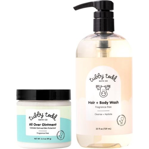 TUBBY TODD's Baby Body Wash & All Over Ointment Eczema Set - Gentle, Hypoallergenic Skincare for Newborns & Toddlers - 25oz, Fragrance-Free