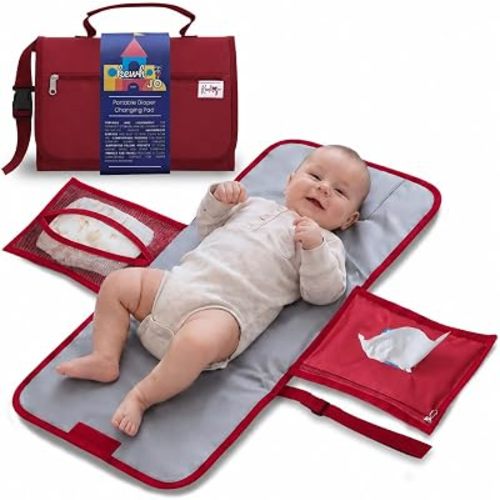 Portable Diaper Changing Pad with Storage Pockets & Wipes Holder – Foldable Waterproof Travel Baby Changing Mat, Portable Changing Station with Built-in Cushion for Newborns & Toddlers