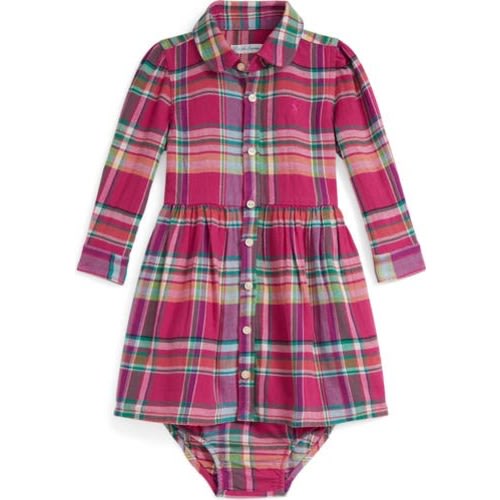 Cotton Plaid Shirtdress & Bloomers Set, 3M