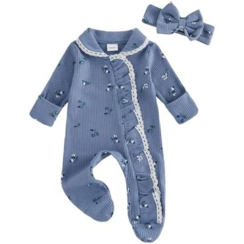 Ayalinggo Newborn Baby Girl Fall Winter Outfits Clothes Knit Jumpsuit Ruffle Romper Newborn Coming Home Outfit for Baby Girl