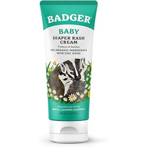 Badger Organic Diaper Rash Cream for Baby, Zinc Oxide Ointment w/Soothing Calendula Cream for Sensitive Skin, Diaper Care Barrier Cream, 2.9 fl oz