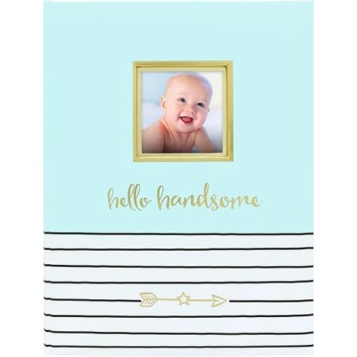 Pearhead Hello Handsome, First 5 Years Baby Memory Book with Photo Insert, Perfect Baby Keepsake, Blue 3x3 Inch (Pack of 1)