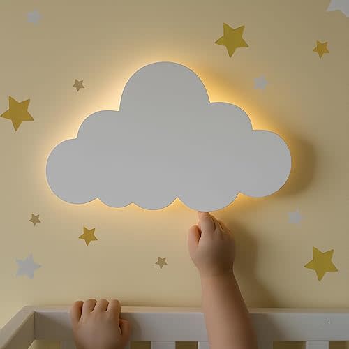 Nursery Night Light – Dimmable Cloud Wall Light for Kids and Baby Room Decor – Rechargeable LED Light with Touch Control for Bedtime Routines (Star Decals Included)