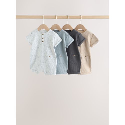 Grey Grandad Button Neck Jersey Baby Rompers 4 Pack