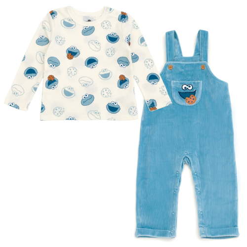 Sesame Street Cookie Monster Corduroy Ribbed Overall and T-Shirt Outfit Set Newborn to Infant