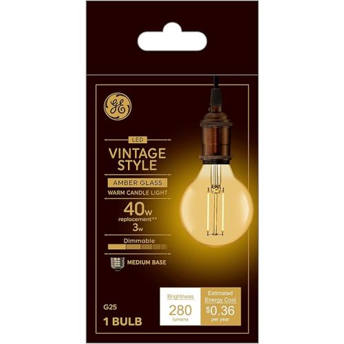 GE Vintage Style LED Light Bulb, 40 Watt, Amber Finish, G25 Globe Bulb (1 Pack)