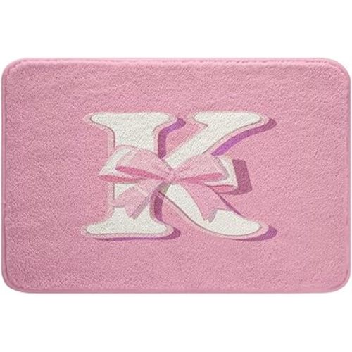 jejeloiu Pink Bowknot Bath Mats for Bathroom,16"x24",Gifts for Women Teen Girl Ultra Soft Initial Letter K Bathroom Rugs,Girly Romantic Bath Rugs for Shower Tub,Floor Doormats