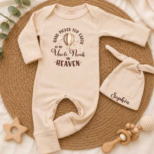 Hand Picked by Uncle in Heaven Baby Bodysuit, Personalized Memorial Baby Outfit, Custom Angel Baby Clothes, Remembrance Newborn Gift