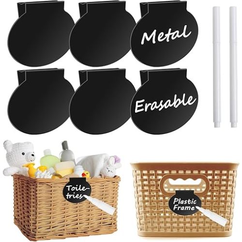 Metal Labels for Storage Bins Clip On, 6 Pack Baskets Tags
