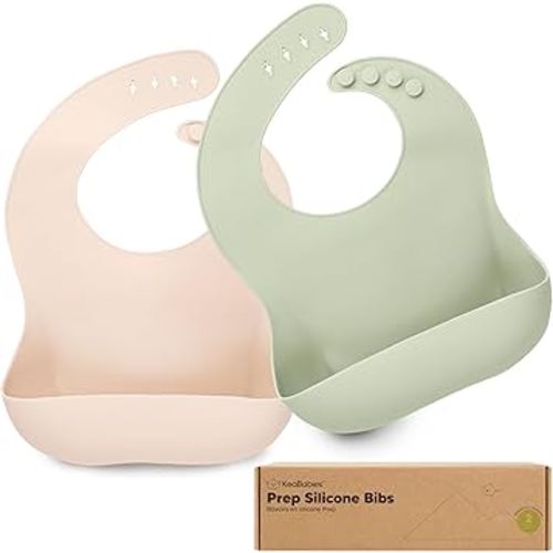 KeaBabies 2-Pack Silicone Baby Bibs for Eating - Sturdy Food-Grade Silicone Bibs for Babies Girl, Boy, Large Food Catcher, Clean & Put On Easily, Waterproof Toddler Feeding Essentials (Macaron)