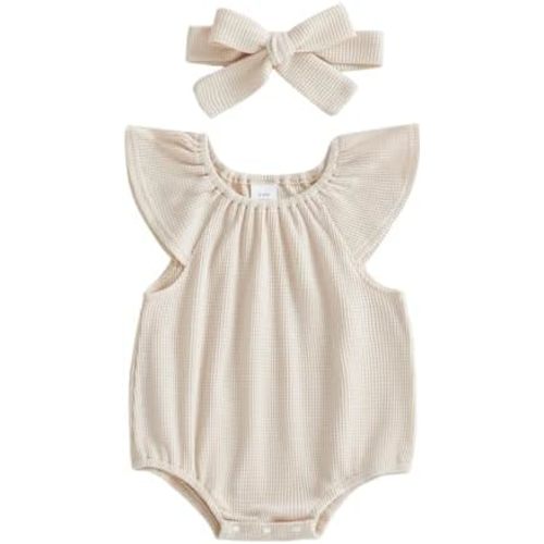 Afunbaby Baby Girl Newborn Summer Outfit Waffle Romper Short One-piece Onesie Sleeveless Solid Color Jumpsuit Infant Clothes
