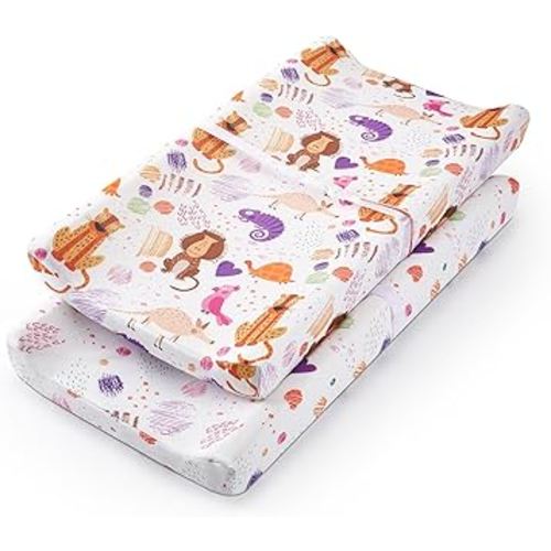 TILLYOU Baby Changing Pad Cover, Changing Table Cover for Girls Boys, Ultra Soft Breathable, 2 Pack Animal Graffiti & dot Printing