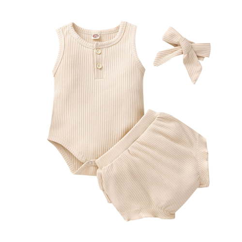 Mercatoo Girl Baby Clothes I𝐧fant Shorts Romper Girl Bodysuit+Ruffles Solid Outfits Baby Sleeveless Baby Girl Clothes Cotton