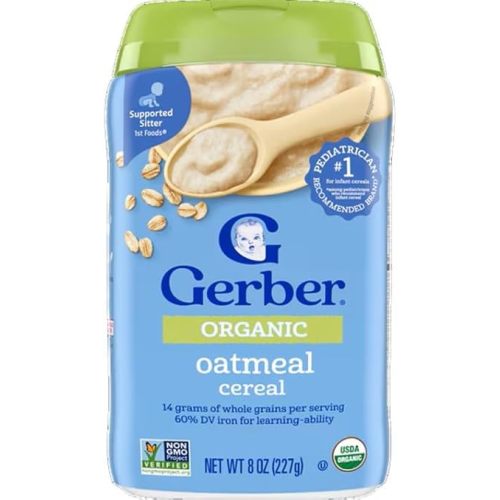 Gerber Stage 1 Baby Food, Organic Baby Oatmeal Cereal, 14g Whole Grains, Iron, Zinc & Vitamin B12, Infant Cereal, 6-Pack