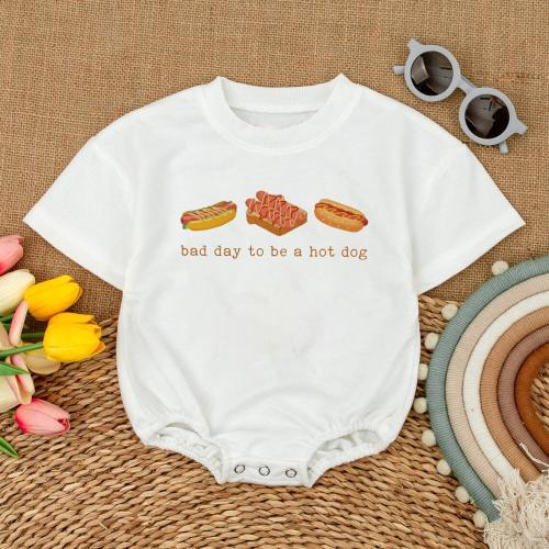 Funny Hot Dog Bubble Romper: Red, White & Blue 4th of July Outfit