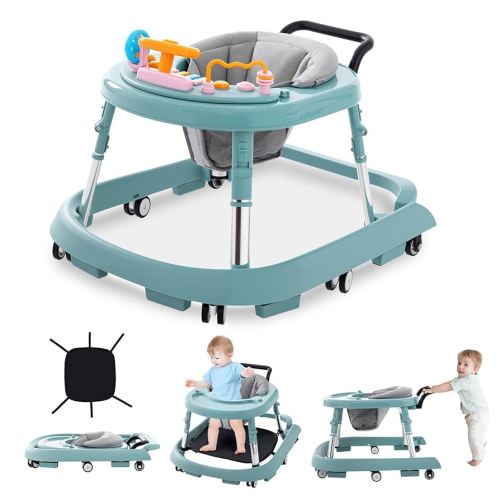 Baby Walker Foldable with Music and Lights,Portable Baby Walker with Wheels,9 Adjustable Heights,Removable Tray&Footrest, Speed Adjustable,Infant Toddler Walker for Baby Boy Girls 6-18 Months(Green)