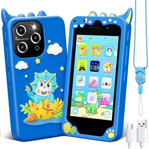 Kids Smart Phone for Boys, 4.0" Touchscreen Learning Music Puzzle-Games Toddler Phone for Kids Ages 3-9, Dual Camera,Built-in 8G SD Card Toy, Gifts for Cell Toy, Navy