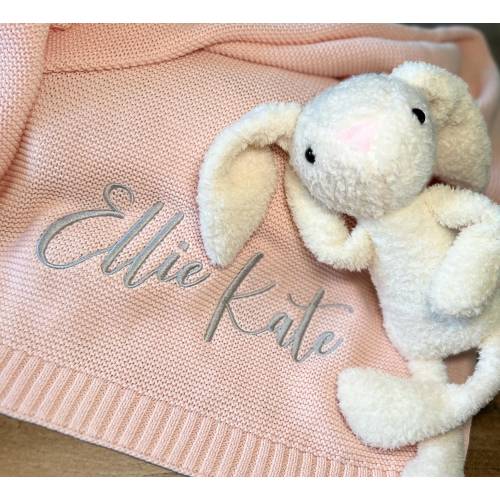Embroidered Baby Blanket: Personalized Knit Cotton Crib Quilt