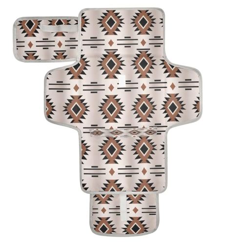 Western Aztec Geometric Baby Changing Pad - Waterproof Diaper Changing Pad with Built-in Pillow - Portable Travel Changing Mat for Newborn Girl & Boy