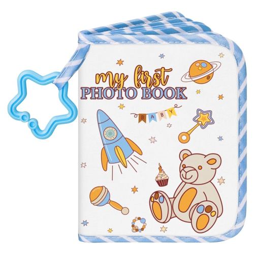 Lanpn Baby Photo Album Holds 17 4x6 Pictures, My First Soft Cloth Family Photo Book with Name Card & Name Tag Sticker, Fabric Kid Memory Keepsake Gift for Baby Shower Newborn Toddler Boy (Bear)