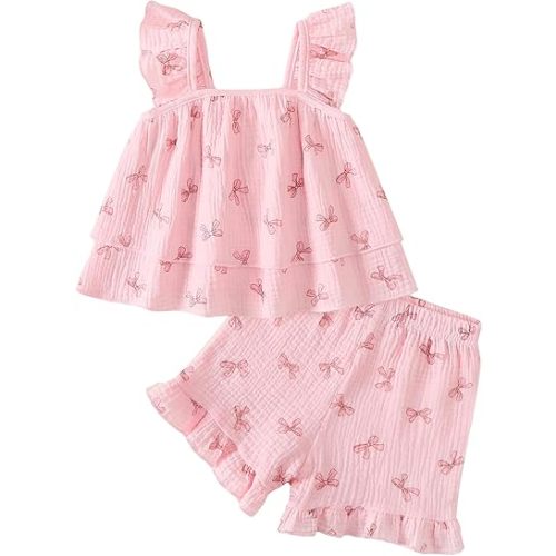 Jecson Toddler Girl Outfits Baby Girl Summer Clothes Sleeveless Ruffle Dress Tops and Shorts Clothing Sets 12M-4Y