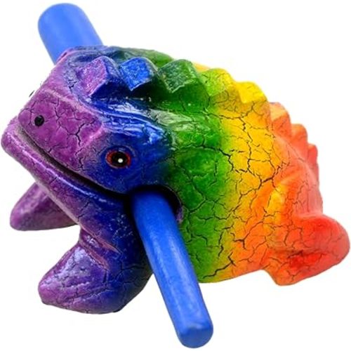2½" Wooden Frog Guiro Rasp with Stick Rainbow Color