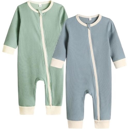 Bafeicao Unisex Baby Boy Girl 2/3 Pack Rompers Long Sleeve 2 Way Zipper One Piece Jumpsuits Clothes Sets