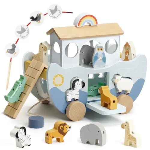 Joyreal Wooden Noah's Ark Toy for 1 Year Old Baby Boy and Girl - TikTok Shop
