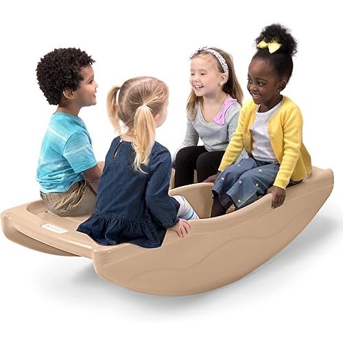 Simplay3 Two Sided Rock and Roll Teeter Totter Seesaw and Climbing Bridge, Fits up to Four Children and Kids for Rocking and Climbing - Indoor/Outdoor, Made in USA (Latte)