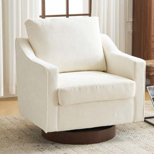 Ktaxon 360° Swivel Accent Chair Soft Chenille Fabric Arm Chair High Resilience Cushion Ideal for Living Room Bedroom Furniture Off White
