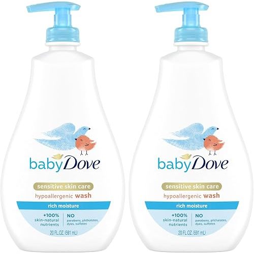 Baby Dove Sensitive Skin Care Baby Wash For Baby Bath Time Rich Moisture Tear-Free and Hypoallergenic, 20 oz (Packaging May Vary) (Pack of 2)