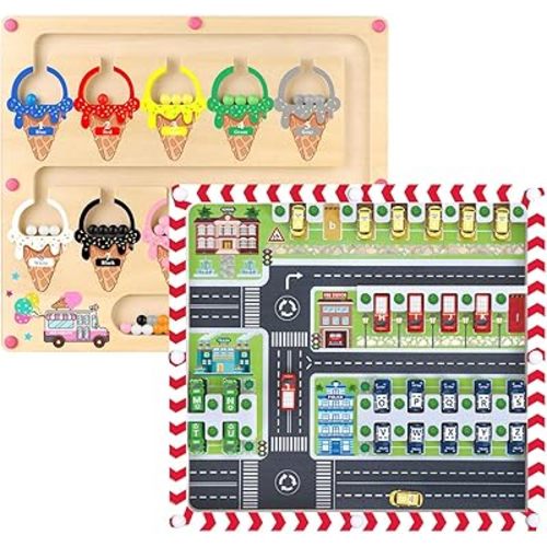 2 in 1 Magnetic Color and Number Maze,Alphabet Maze,Montessori Toy for 3-6 Years Old,Wooden Magnet Balls Puzzles,Toddler Busy Board Game,Preschool Learning Activities,Christmas & Birthday Gift for Kid