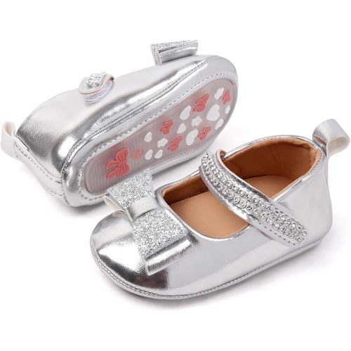 HsdsBebe Infant Baby Girls Mary Jane Flats Bow Non-Slip Soft Sole Princess Toddler First Walkers Sneaker Wedding Dress Shoes