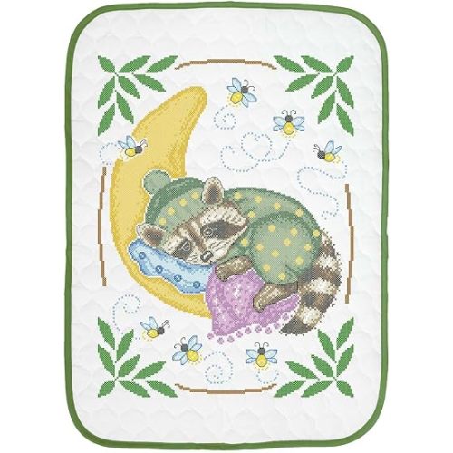 Herrschners Sleepy Raccoon Baby Quilt Stamped Cross-Stitch Kit