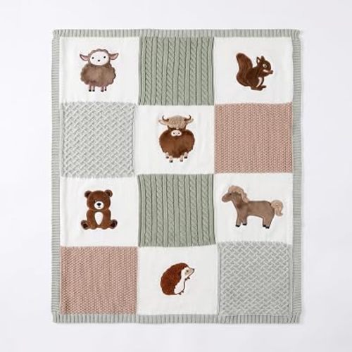 Baby Blanket, Soft Baby Blankets for Newborns, Baby Blankets Neutral with 3D Animal Embroidery, Cotton Baby Blanket Boy with Fleece Backing, 30x40 Nursery Swaddle Blanket