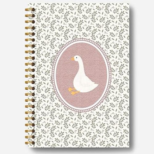 Silly Goose Notebook, Cottagecore Botanical Goose Journal, Pink Vintage Farm Animal Journal, Animal Lover Gifts Hardcover Spiral Notebooks 5.5x8.3 Inch